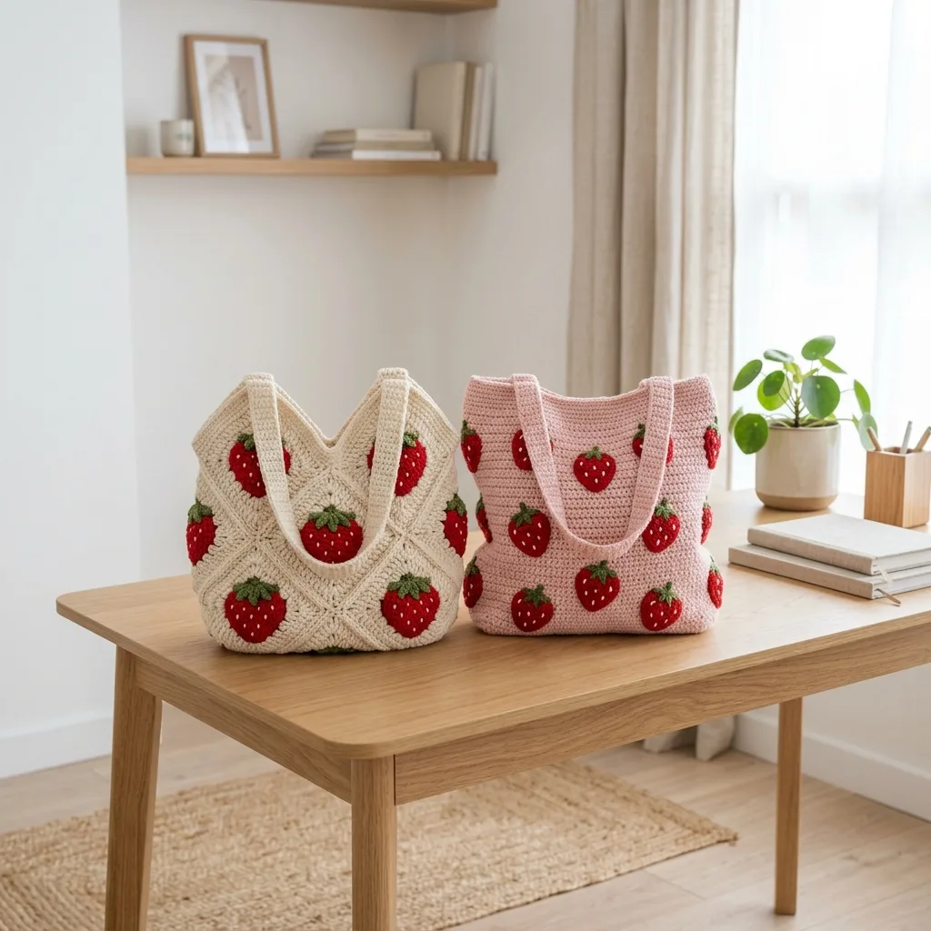 Strawberry Fields Granny Square Tote Free Crochet Pattern