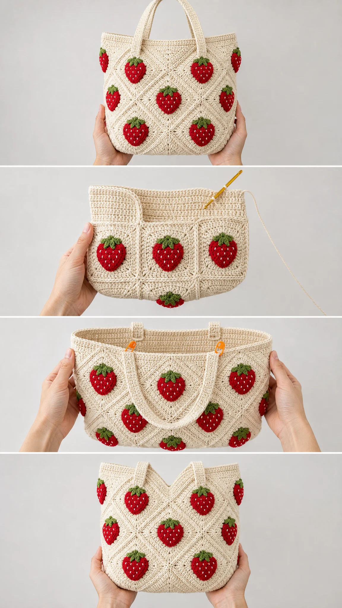 Strawberry Fields Granny Square Tote Free Crochet Pattern