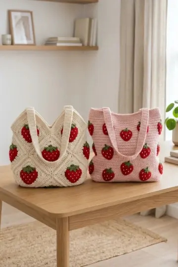 Strawberry Fields Granny Square Tote Free Crochet Pattern
