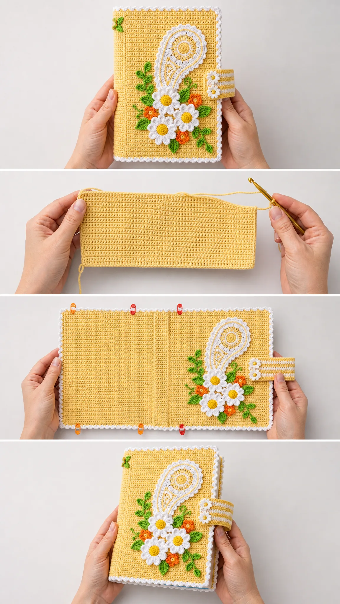Sunshine Daisy Book Cover Free Crochet Pattern