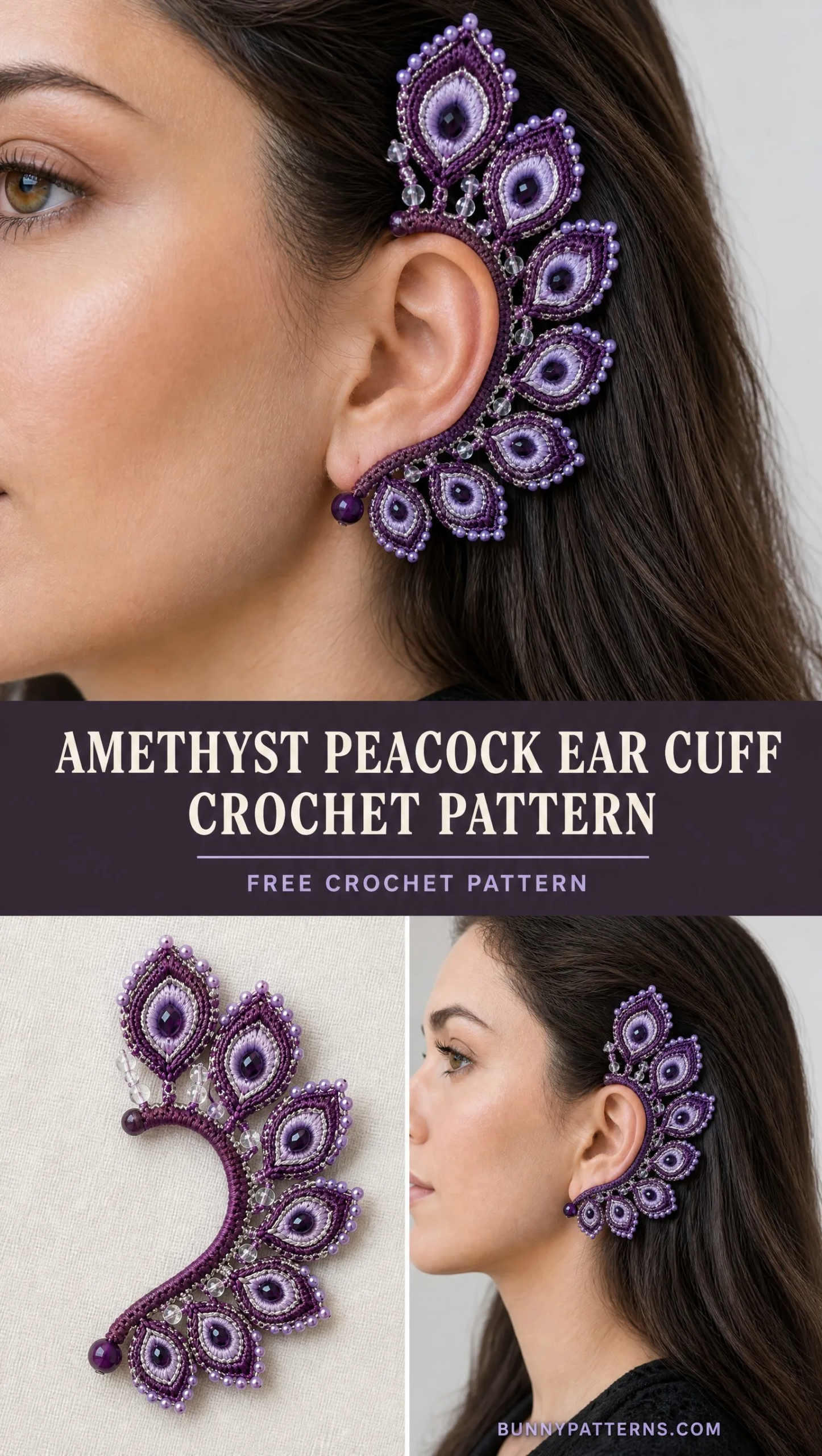 Amethyst Peacock Ear Cuff Crochet Pattern