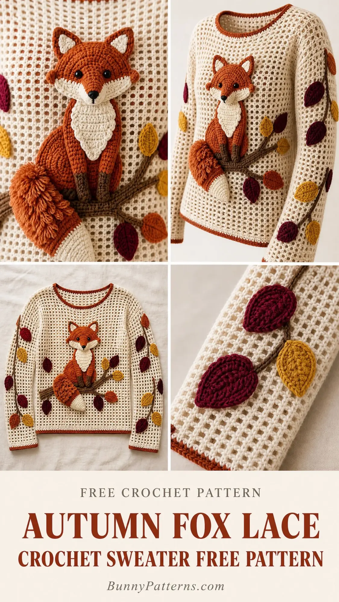 Autumn Fox Lace Crochet Sweater Free Pattern