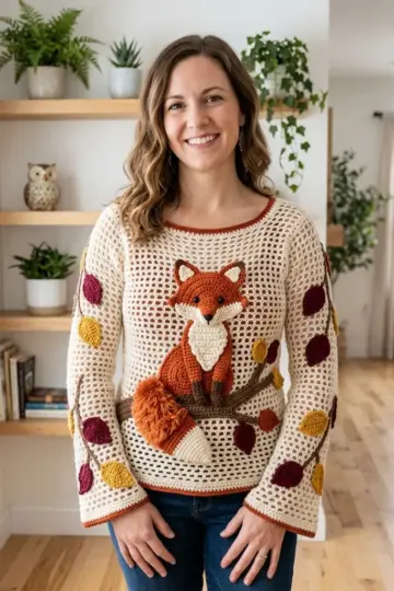 Autumn Fox Lace Crochet Sweater Free Pattern