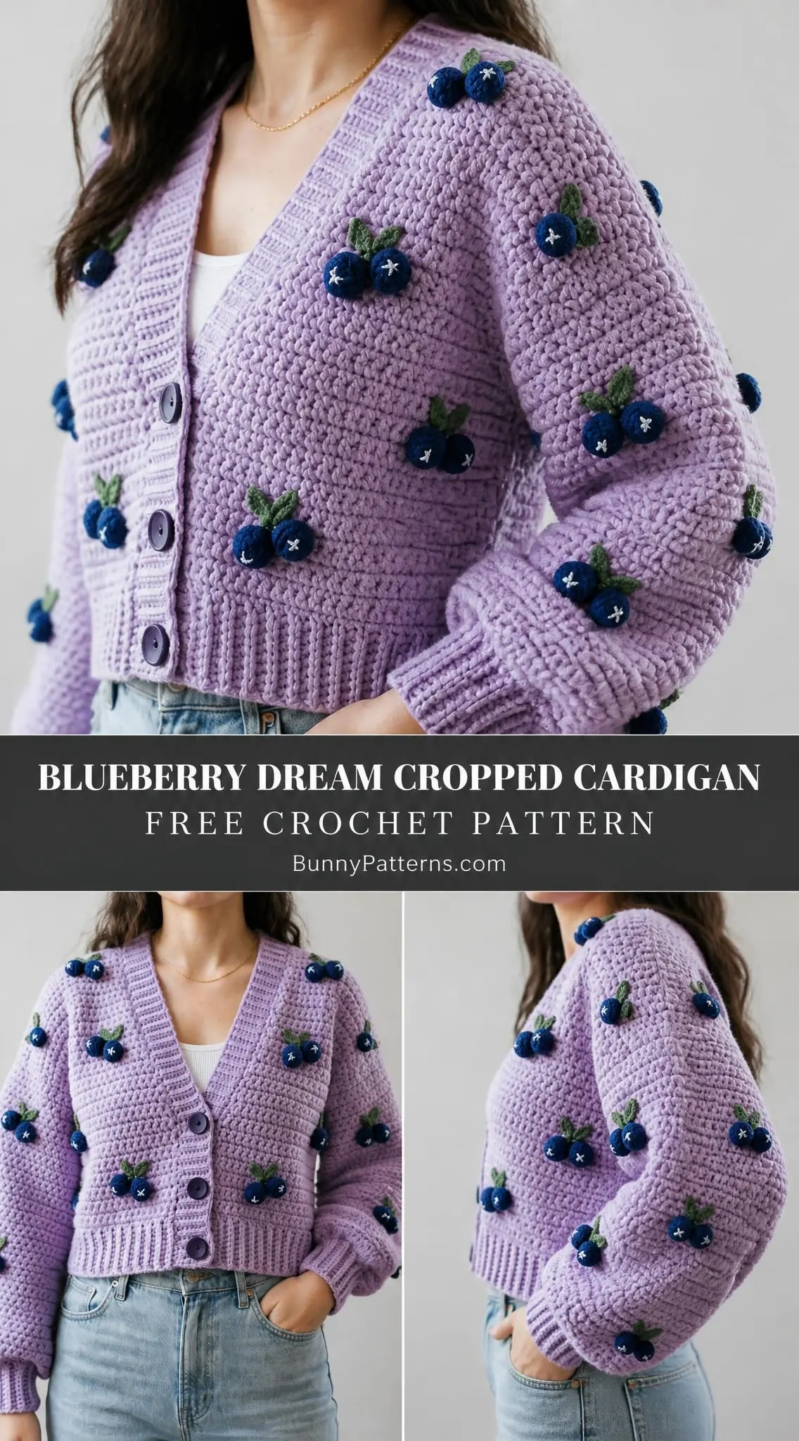 Blueberry Dream Cropped Cardigan Free Crochet Pattern