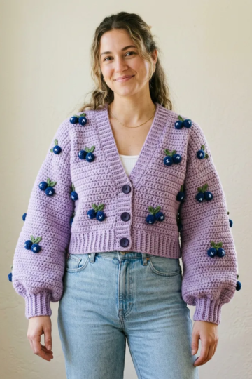 Blueberry Dream Cropped Cardigan Free Crochet Pattern