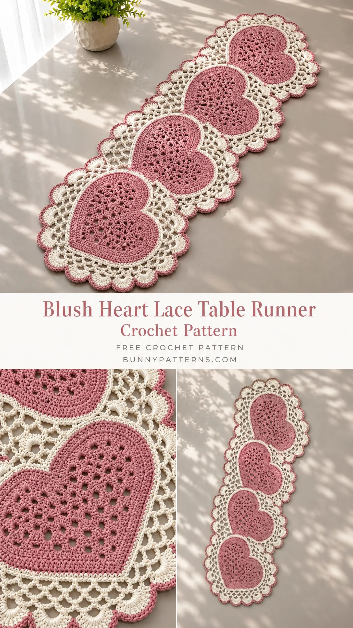 Blush Heart Lace Table Runner Crochet Pattern