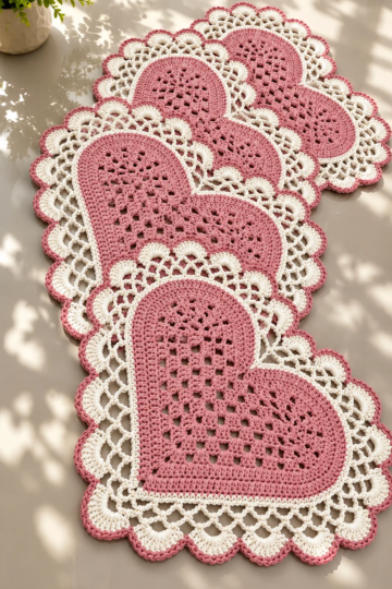 Blush Heart Lace Table Runner Crochet Pattern