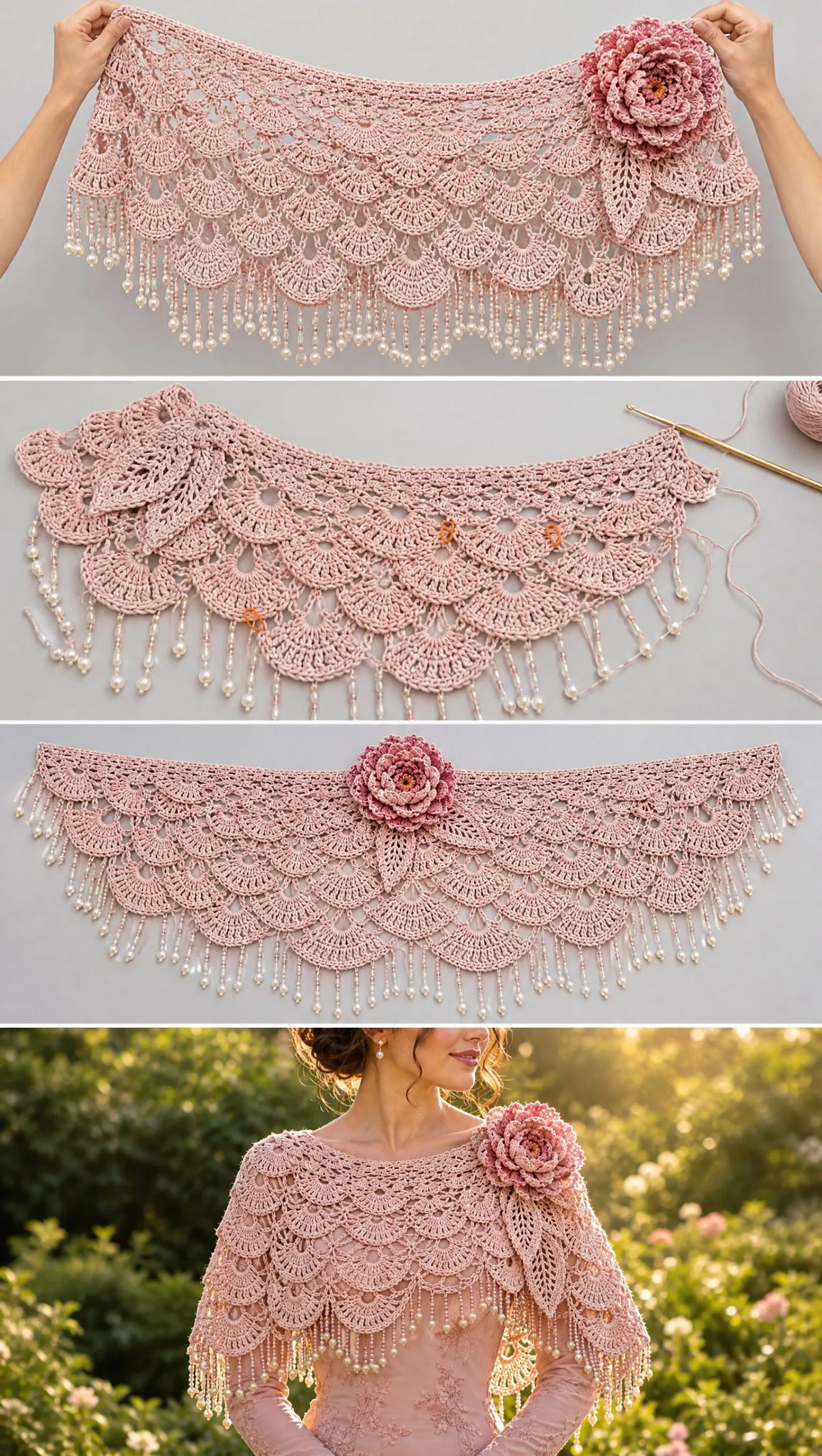 Blush Peony Lace Shawl Crochet Pattern