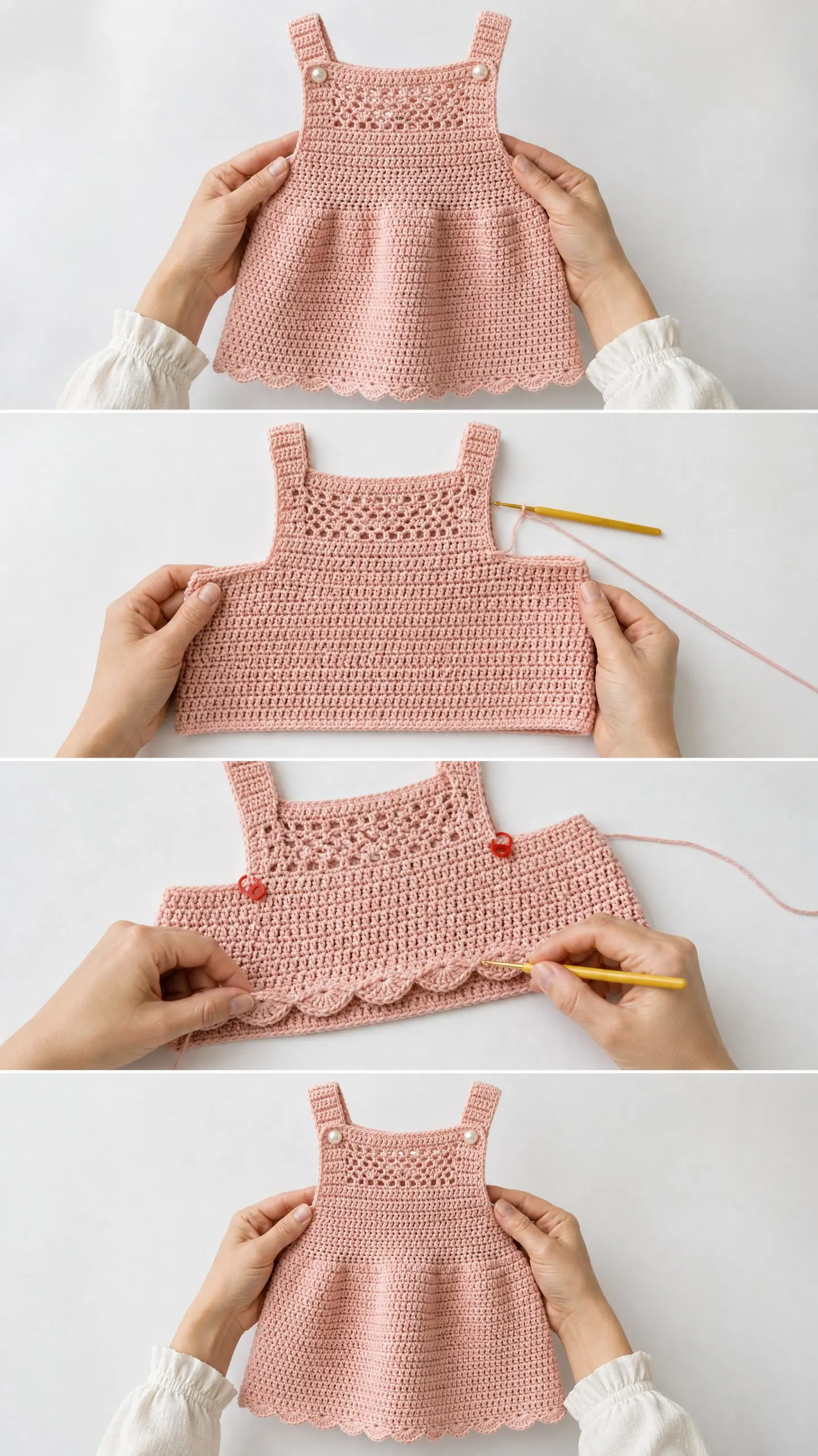 Blush Pink Baby Pinafore Dress Free Crochet Pattern