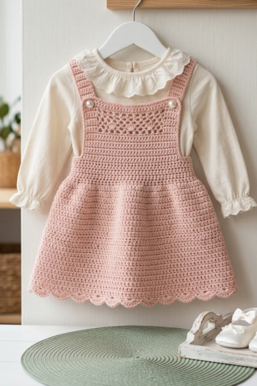 Blush Pink Baby Pinafore Dress Free Crochet Pattern