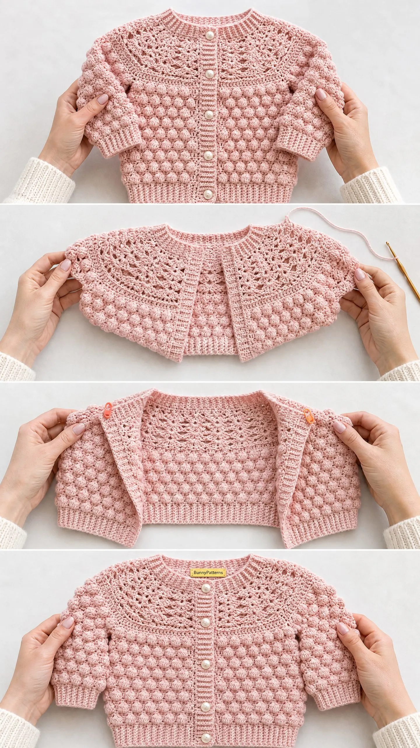 Blush Pink Bobble Baby Cardigan Free Crochet Pattern