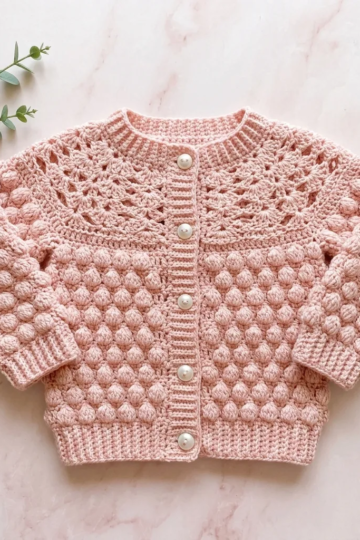 Blush Pink Bobble Baby Cardigan Free Crochet Pattern