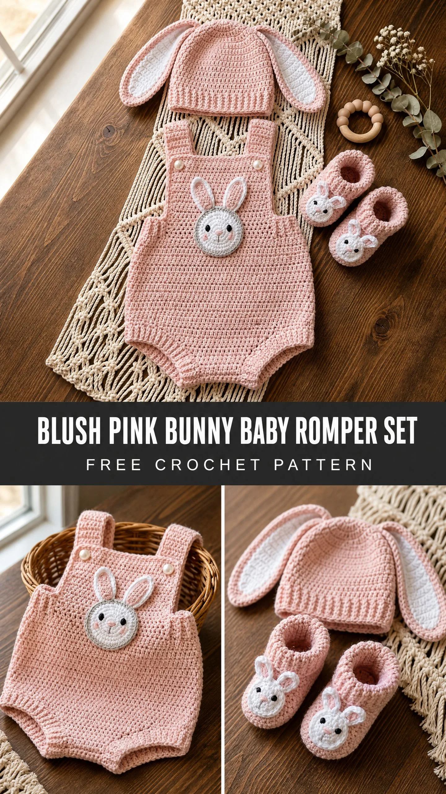 Blush Pink Bunny Baby Romper Set Free Crochet Pattern