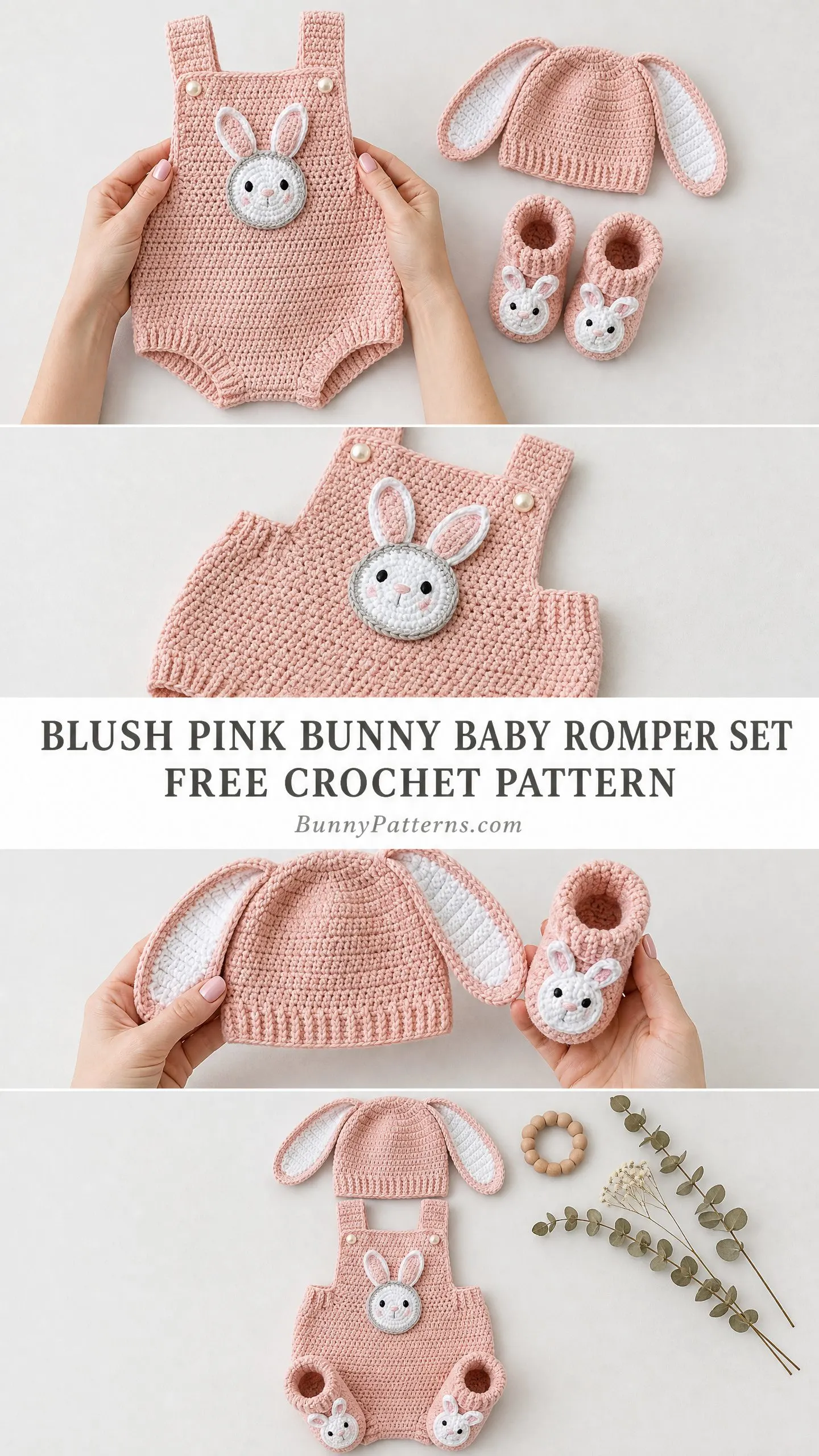 Blush Pink Bunny Baby Romper Set Free Crochet Pattern