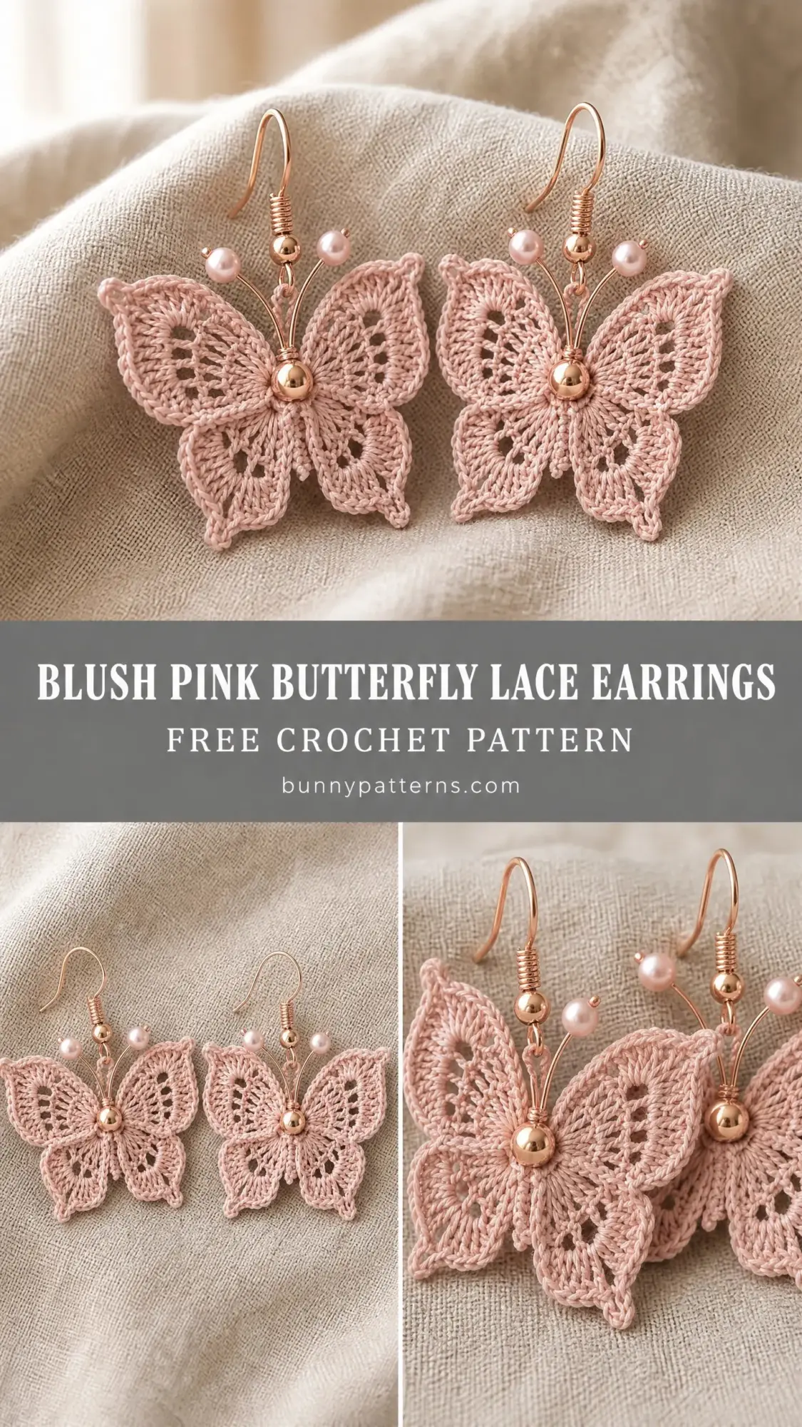 Blush Pink Butterfly Lace Earrings Free Crochet Pattern