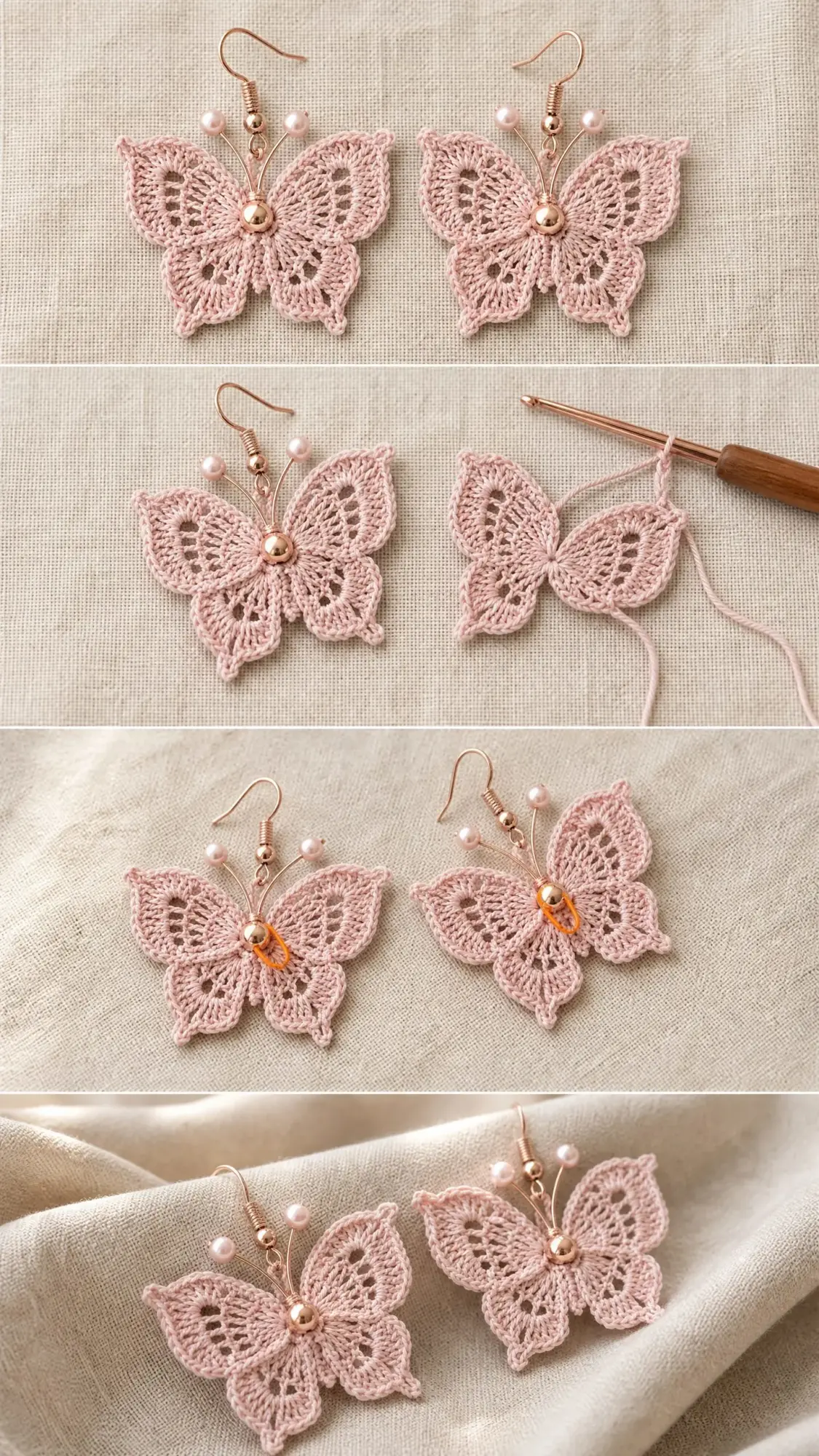 Blush Pink Butterfly Lace Earrings Free Crochet Pattern