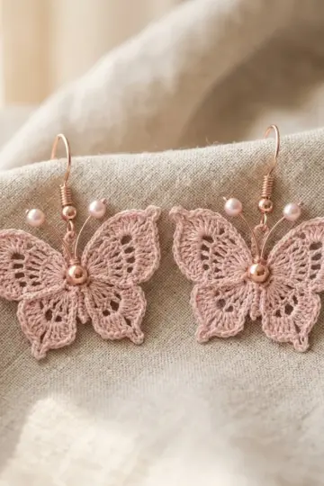 Blush Pink Butterfly Lace Earrings Free Crochet Pattern