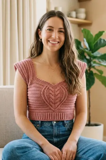 Blush Pink Cable Heart Crop Top Free Crochet Pattern