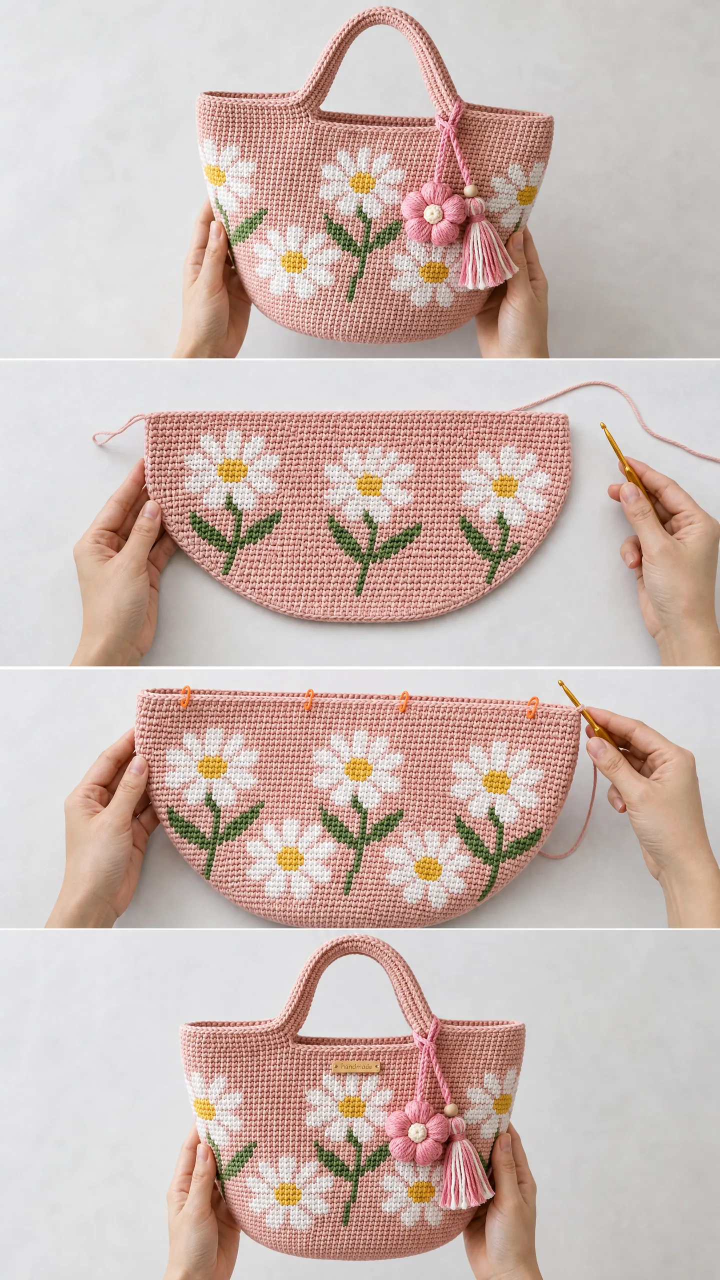 Blush Pink Daisy Crochet Tote Free Pattern