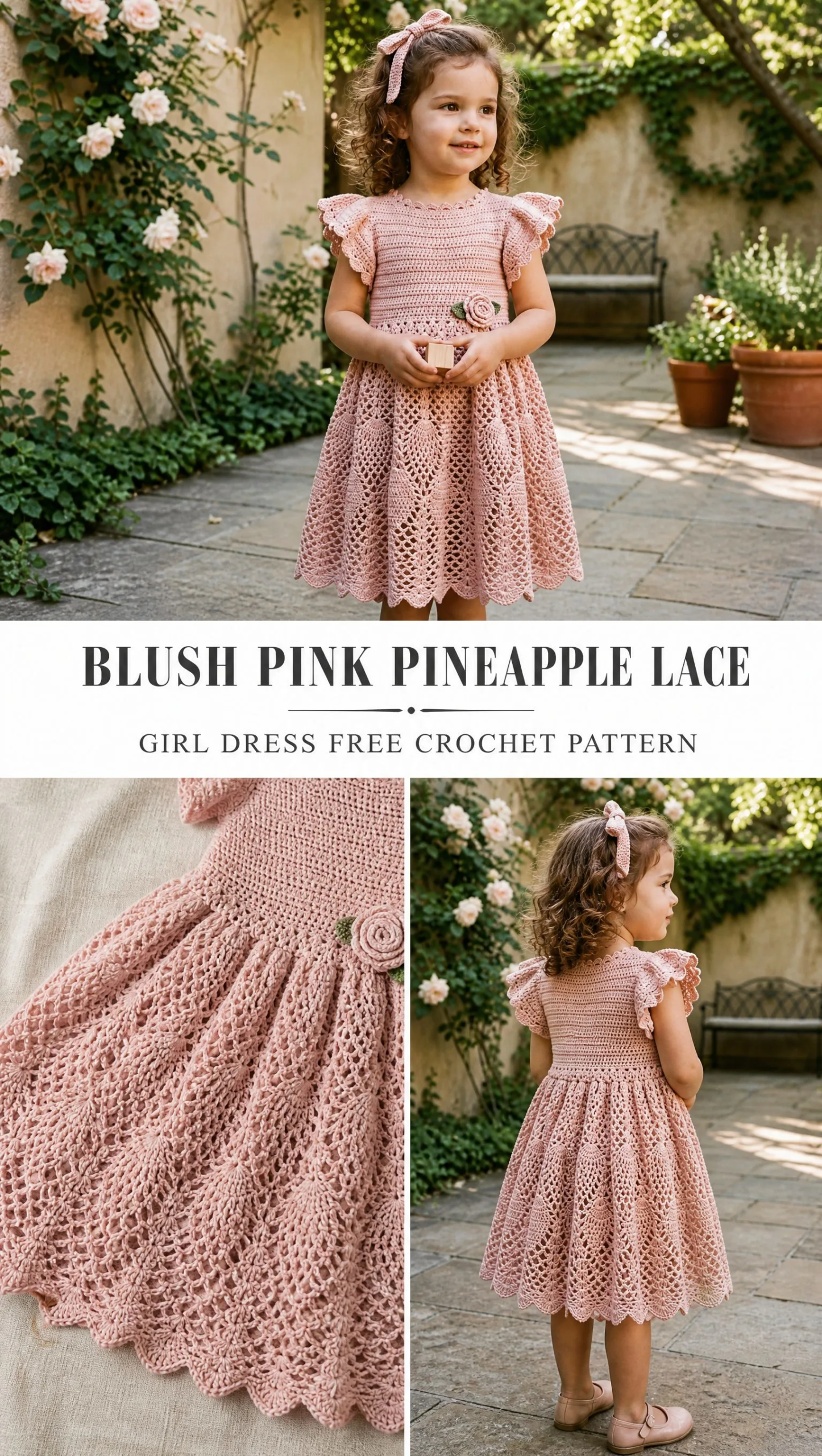 Blush Pink Pineapple Lace Girl Dress Free Crochet Pattern