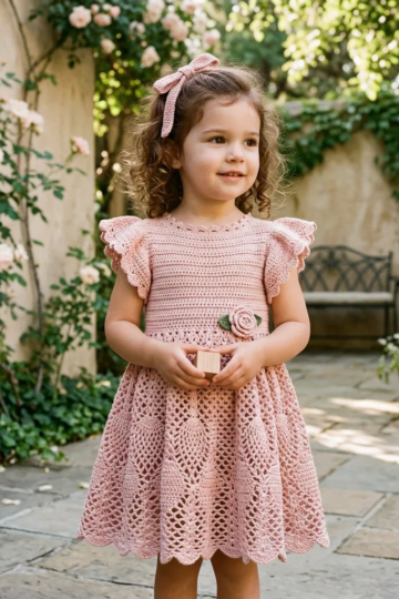 Blush Pink Pineapple Lace Girl Dress Free Crochet Pattern