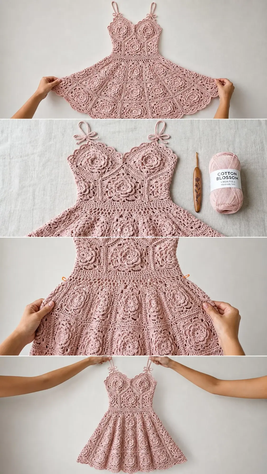 Blush Pink Rose Lace Crochet Dress Free Pattern