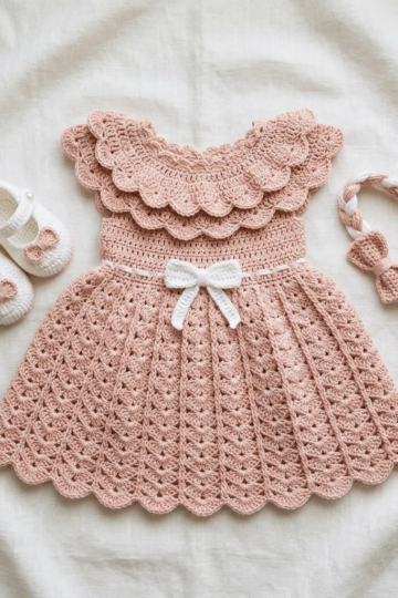 Blush Pink Ruffle Baby Dress Set Free Crochet Pattern