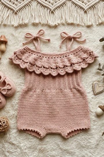 Blush Pink Ruffle Baby Romper Free Crochet Pattern
