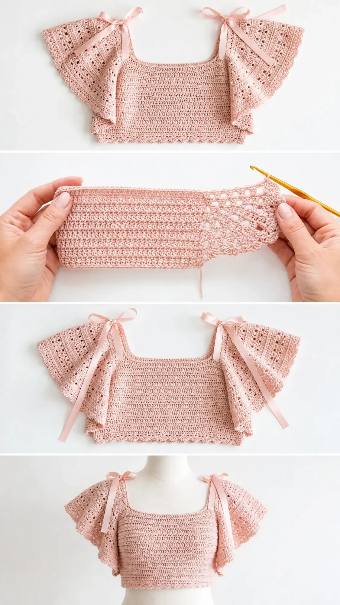 Blush Pink Ruffle Crochet Romantic Top Free Pattern