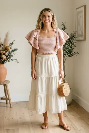 Blush Pink Ruffle Crochet Romantic Top Free Pattern