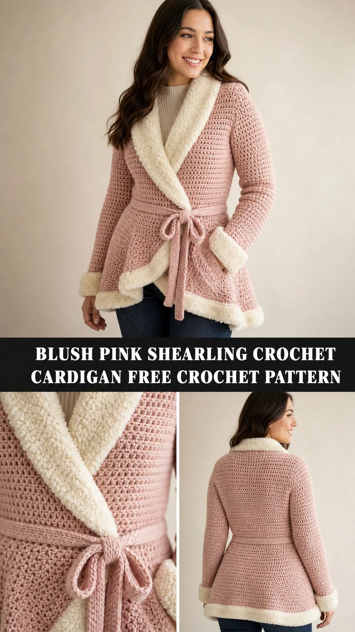 Blush Pink Shearling Crochet Cardigan Free Crochet Pattern
