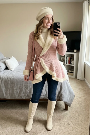 Blush Pink Shearling Crochet Cardigan Free Crochet Pattern