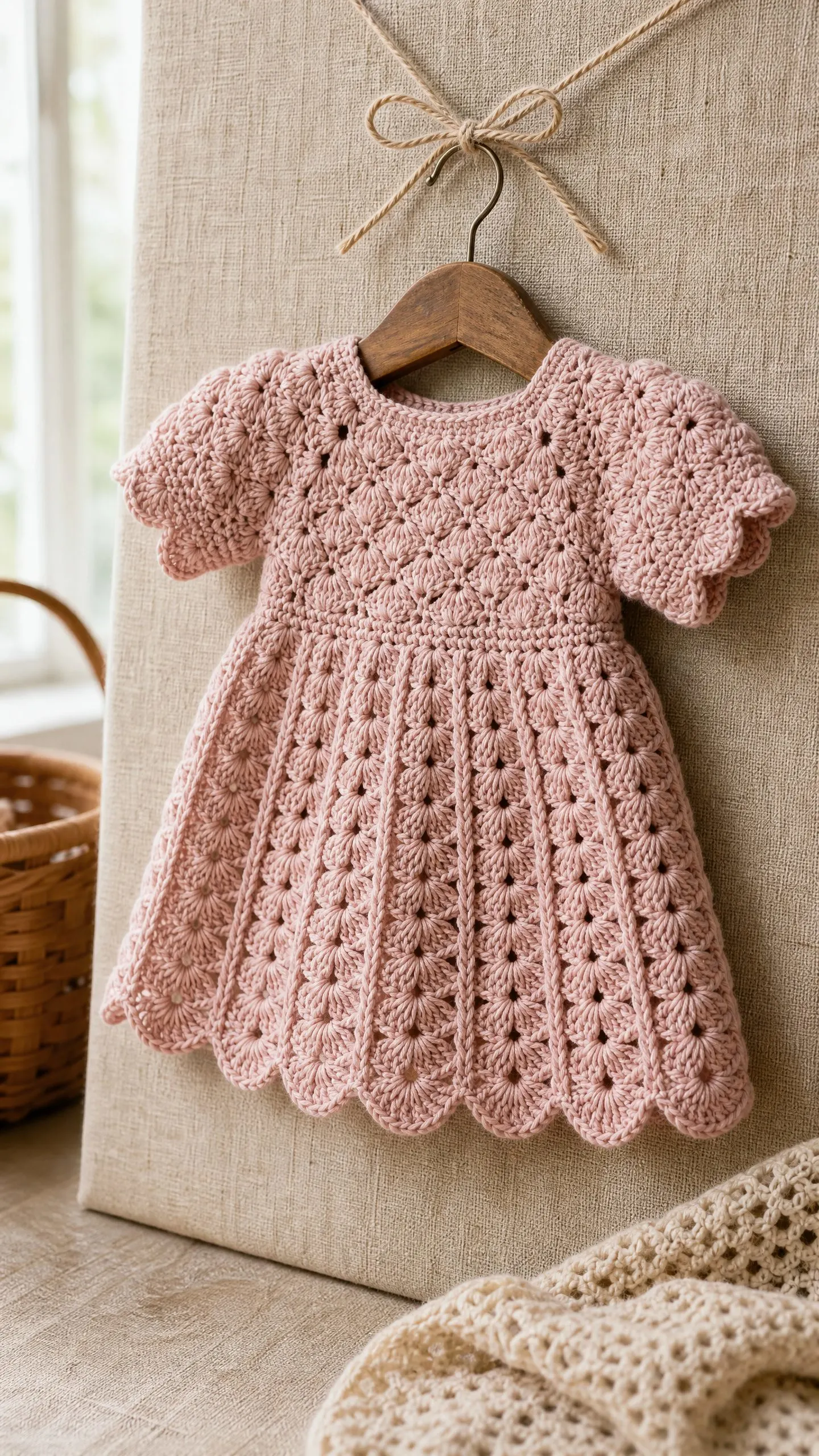 Blush Pink Shell Baby Dress Free Crochet Pattern