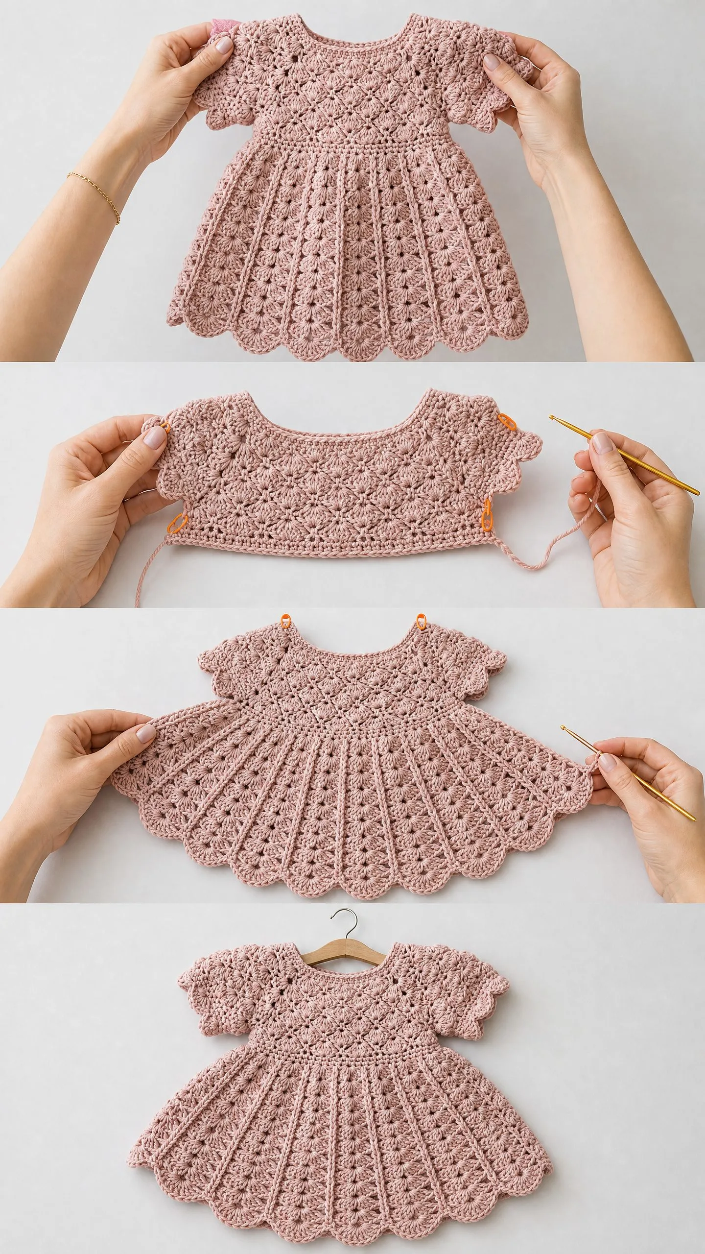 Blush Pink Shell Baby Dress Free Crochet Pattern