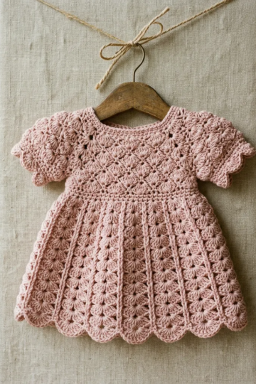 Blush Pink Shell Baby Dress Free Crochet Pattern