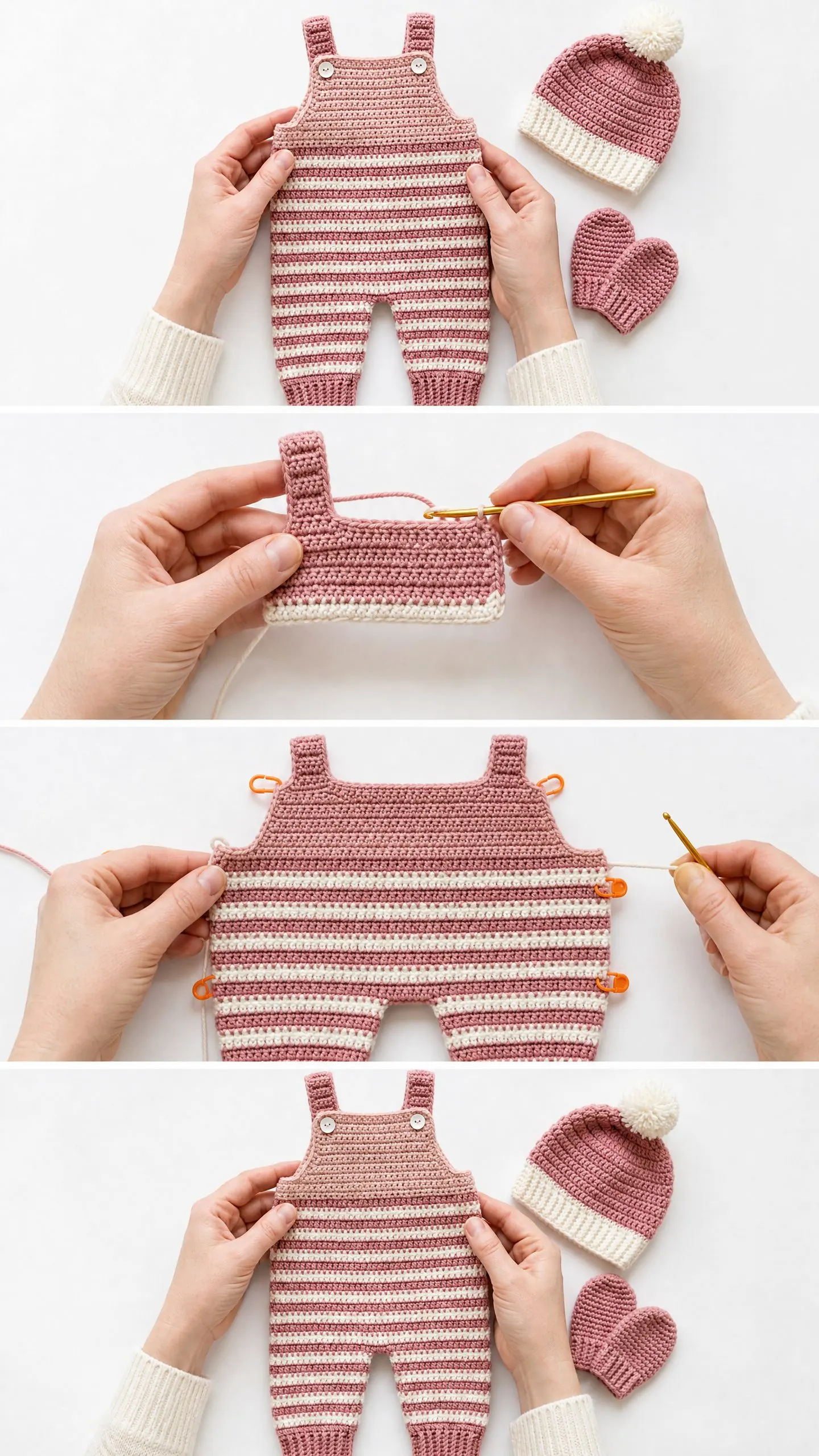 Blush Pink Striped Baby Romper Set Free Crochet Pattern