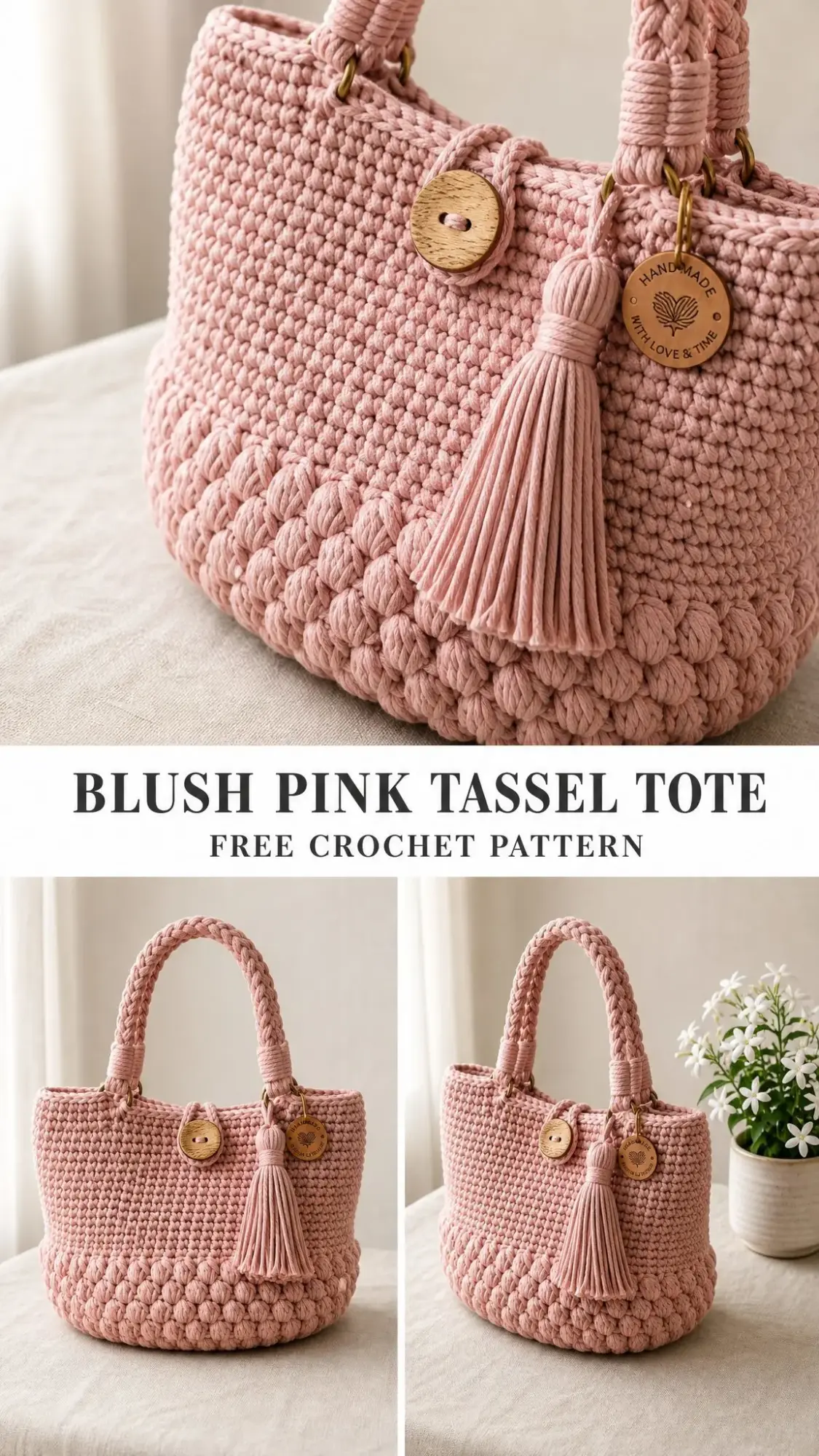 Blush Pink Tassel Tote Free Crochet Pattern