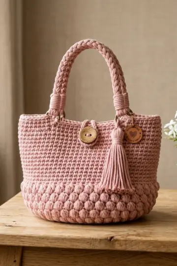 Blush Pink Tassel Tote Free Crochet Pattern