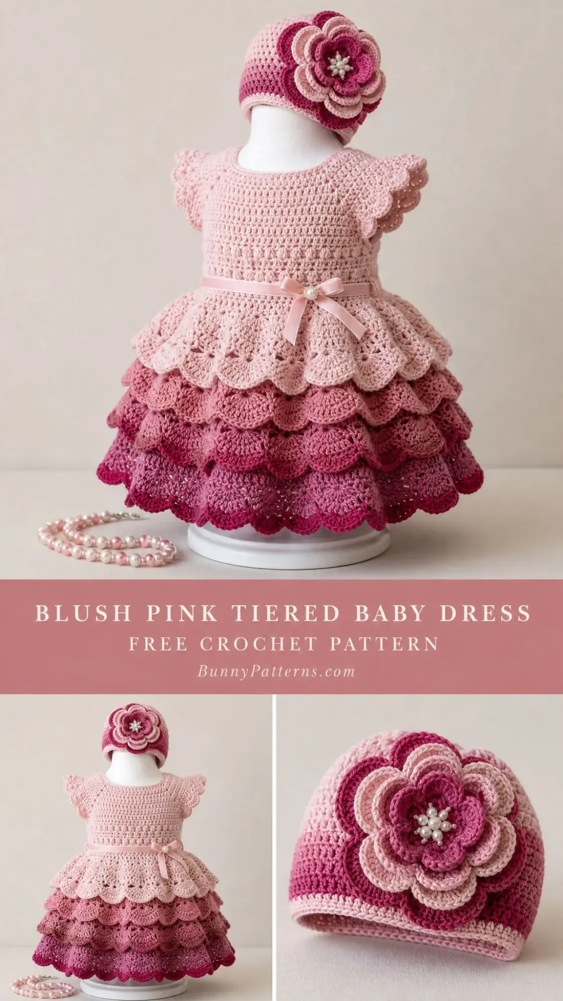 Blush Pink Tiered Baby Dress Free Crochet Pattern