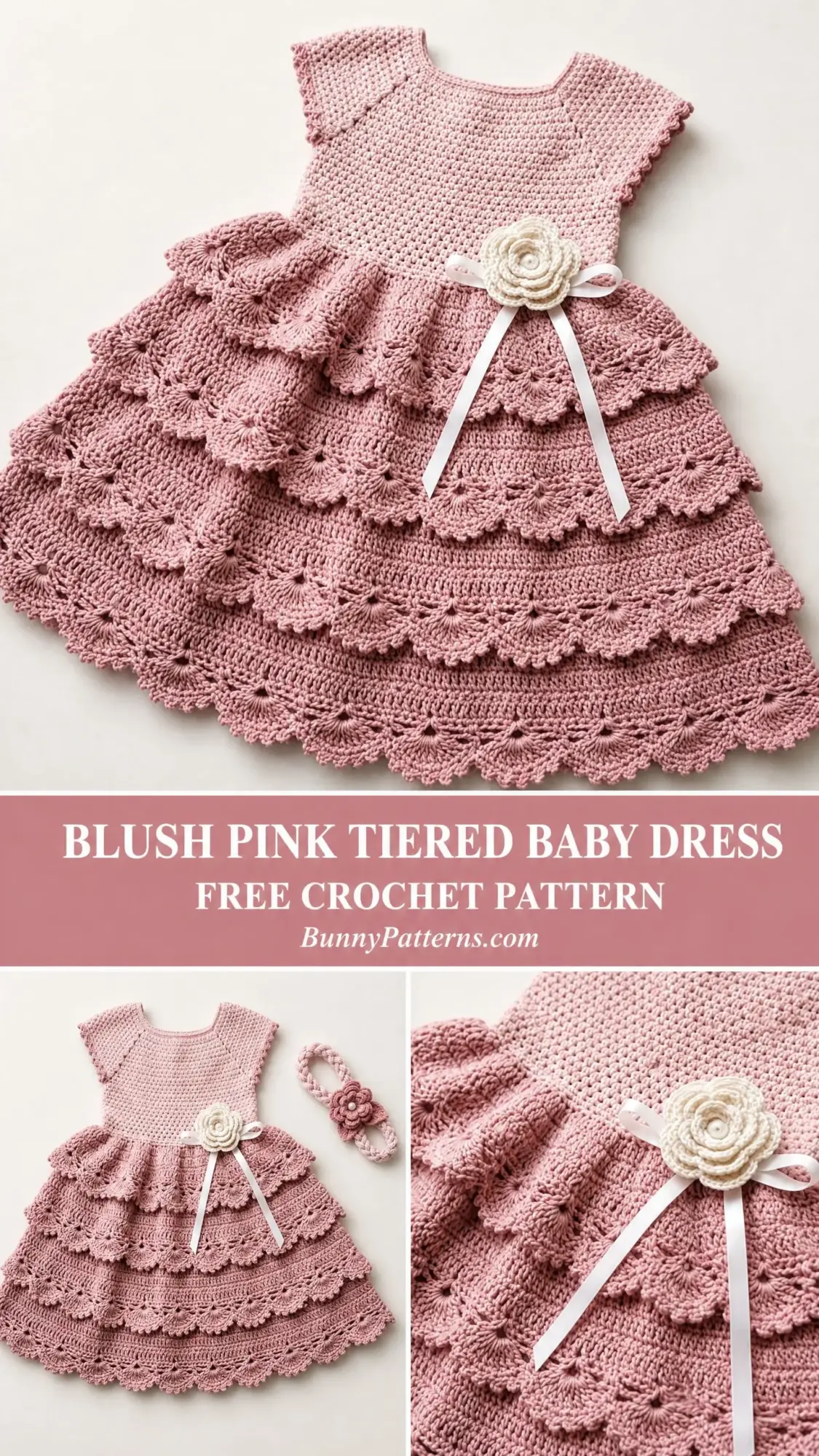 Blush Pink Tiered Baby Dress Free Crochet Pattern