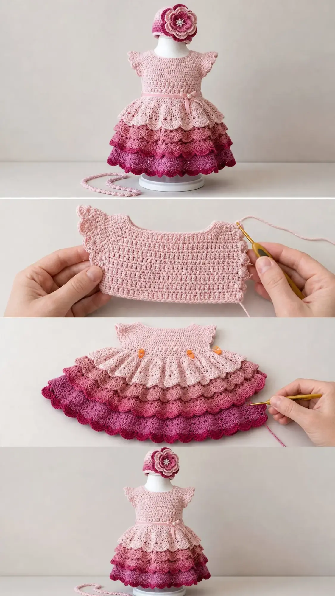 Blush Pink Tiered Baby Dress Free Crochet Pattern