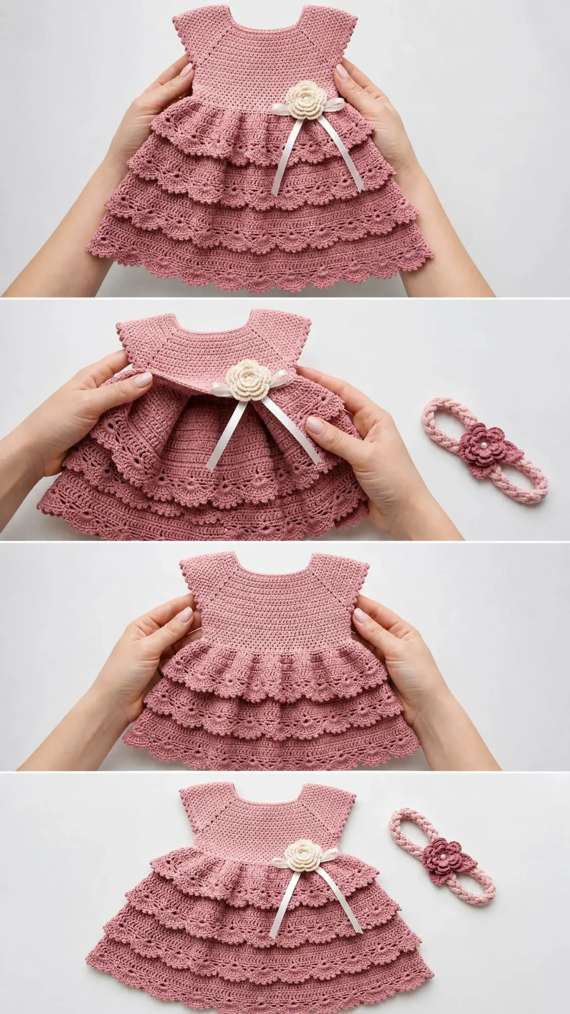 Blush Pink Tiered Baby Dress Free Crochet Pattern