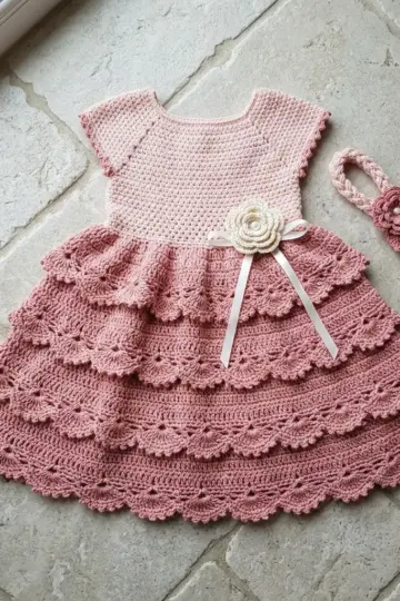 Blush Pink Tiered Baby Dress Free Crochet Pattern