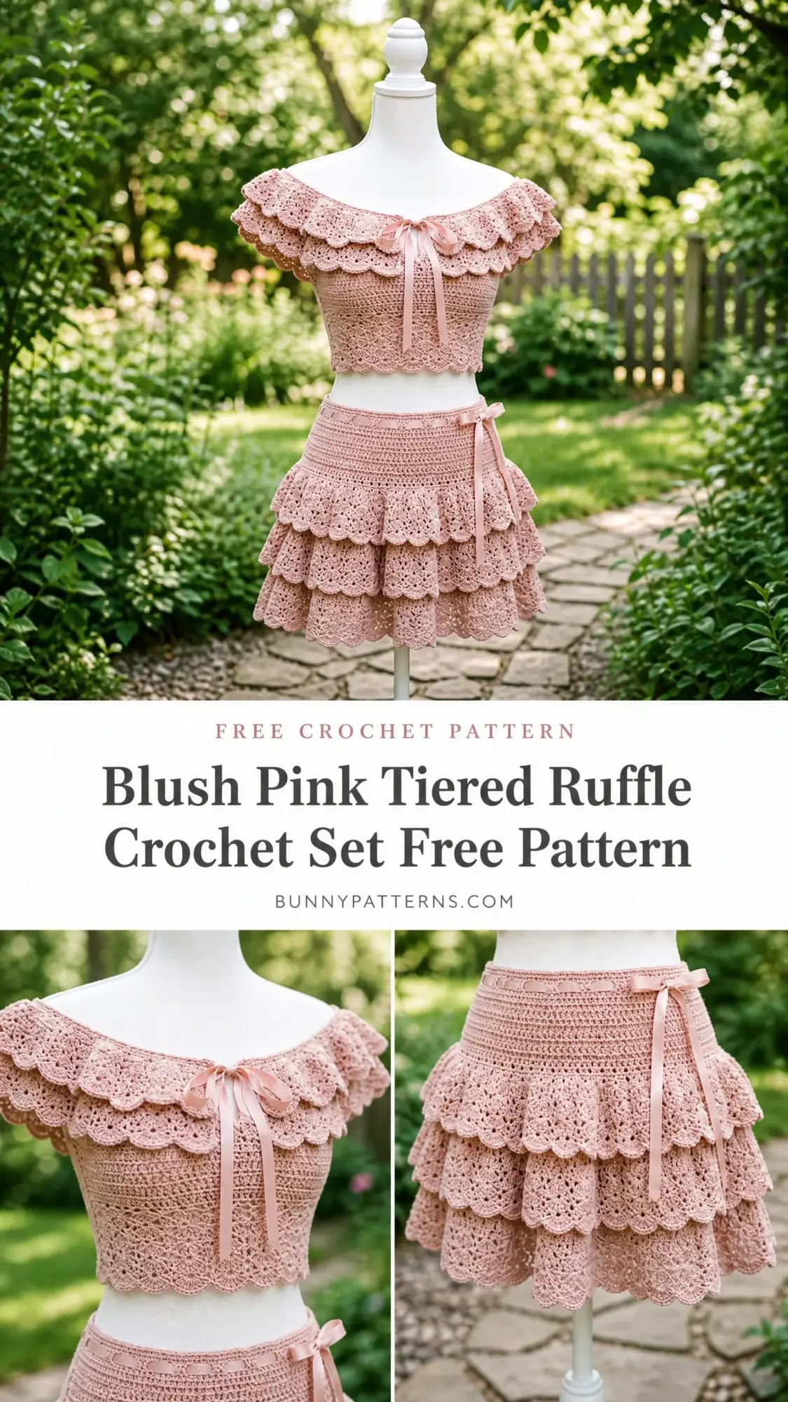 Blush Pink Tiered Ruffle Crochet Set Free Pattern