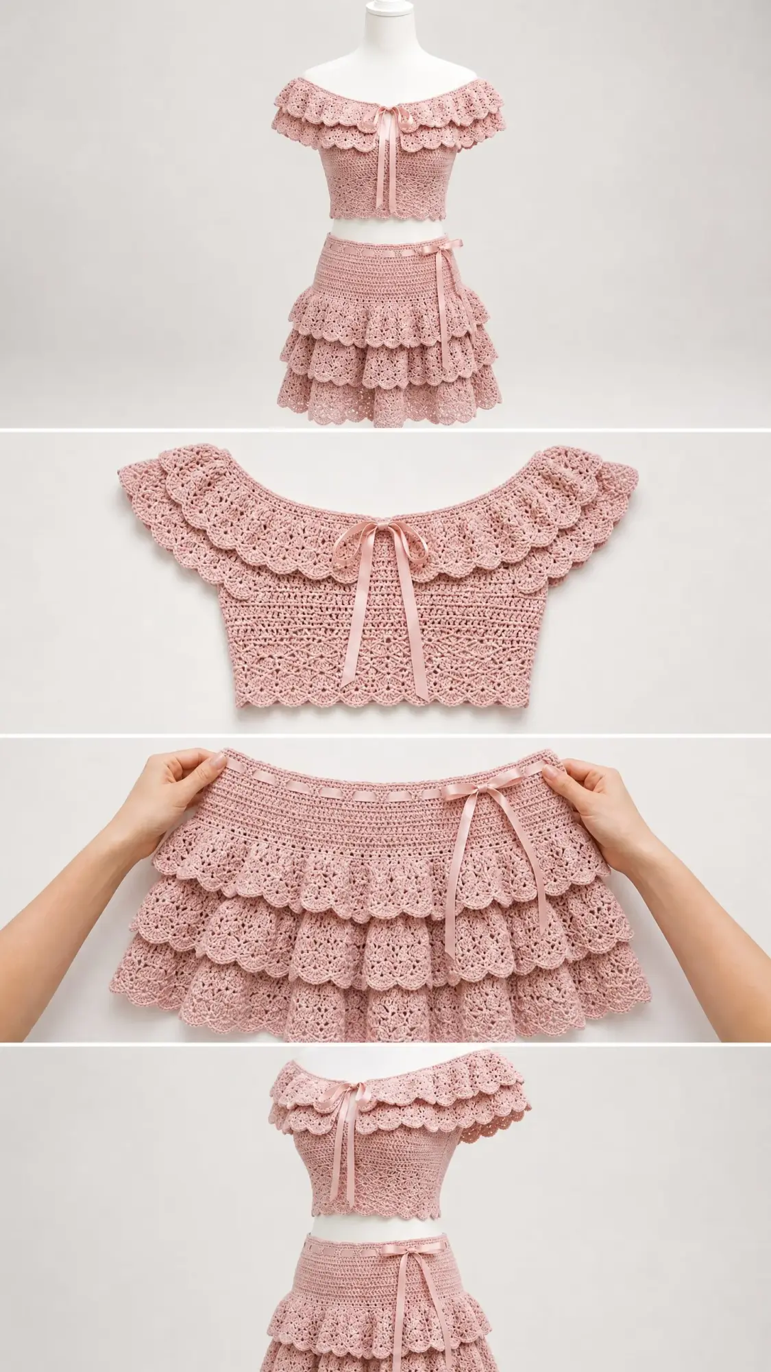 Blush Pink Tiered Ruffle Crochet Set Free Pattern
