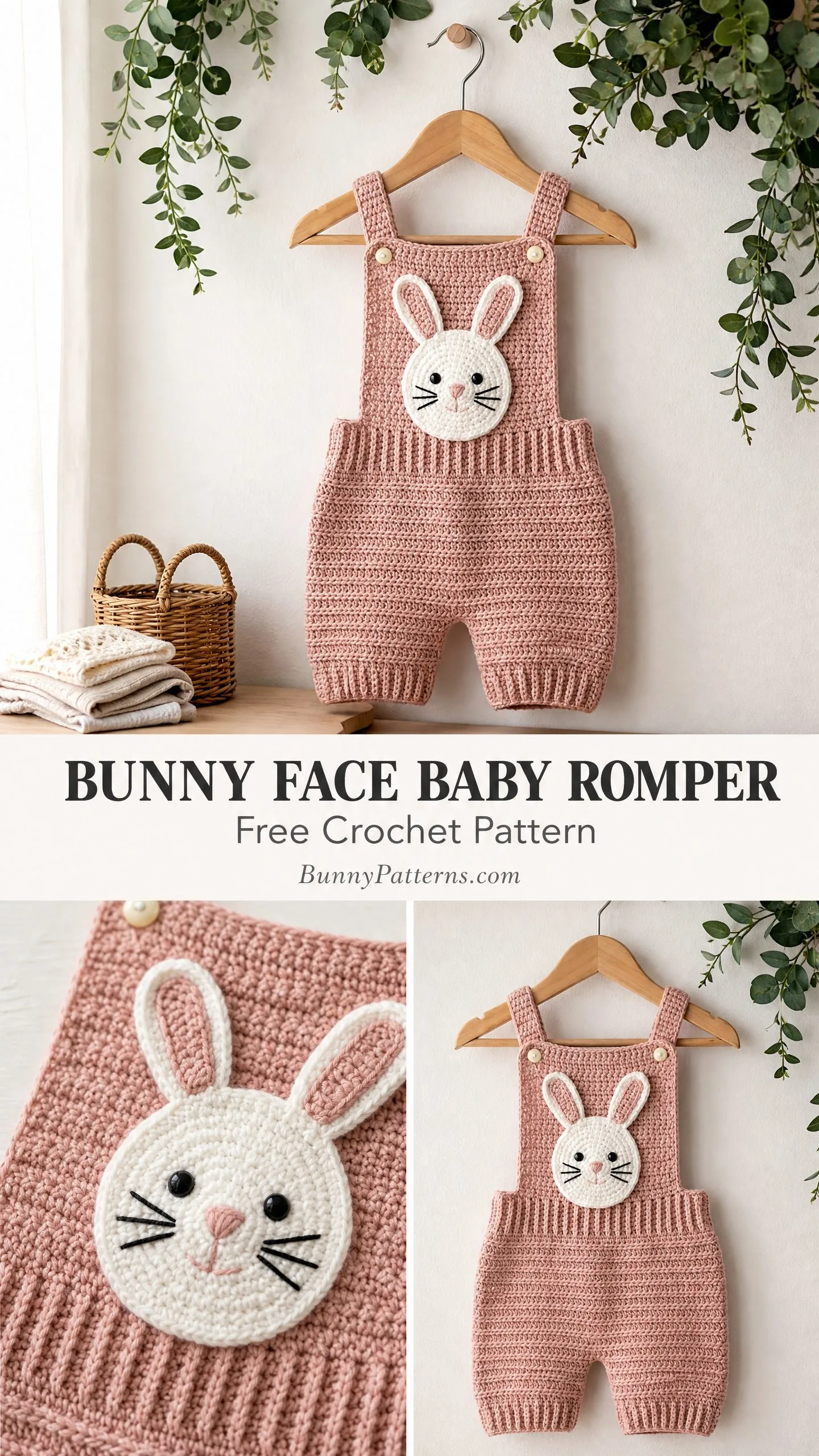 Bunny Face Baby Romper Free Crochet Pattern