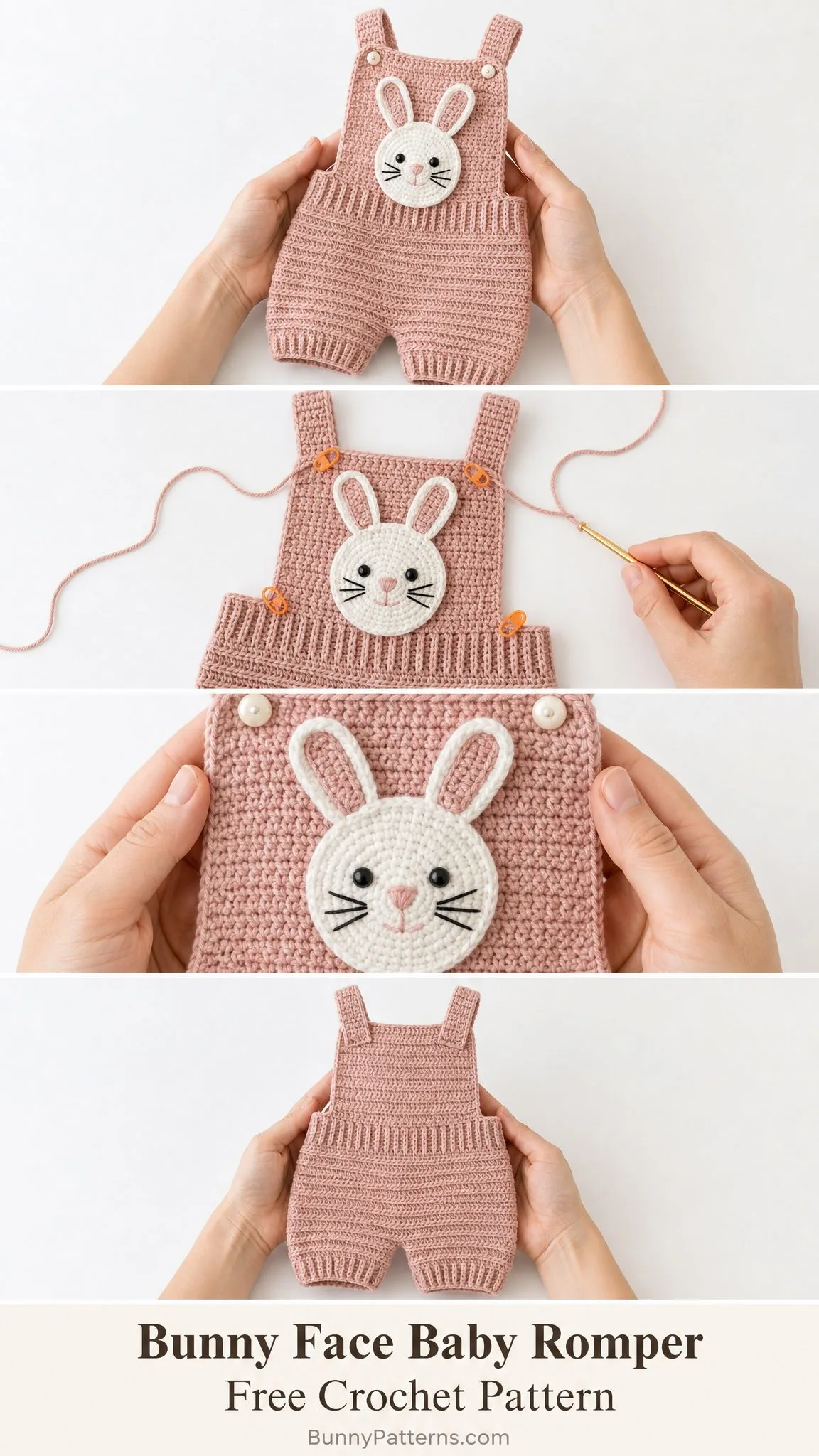Bunny Face Baby Romper Free Crochet Pattern