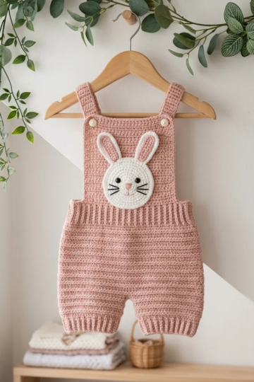 Bunny Face Baby Romper Free Crochet Pattern
