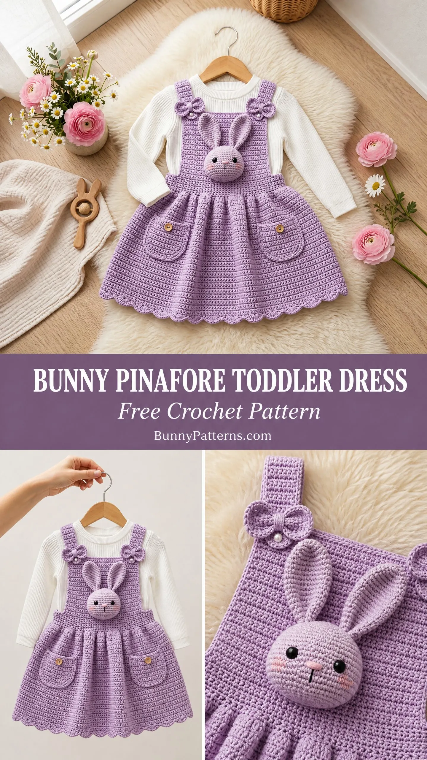 Bunny Pinafore Toddler Dress Free Crochet Pattern
