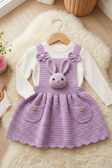 Bunny Pinafore Toddler Dress Free Crochet Pattern